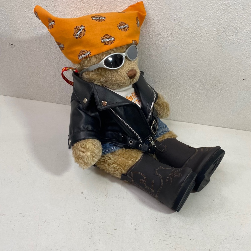 Build-A-Bear Harley Motorcycle Biker Chick Bear "Miss Kitty" Leather Jacket 18" - Picture 4 of 13